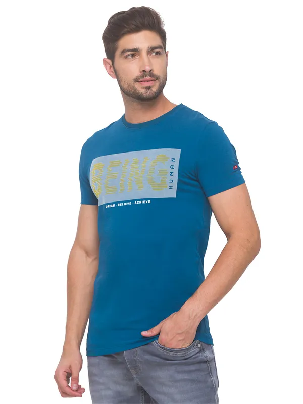 Being Human Clothing Men Slim Fit Crew Neck T-Shirts-Marine Blue