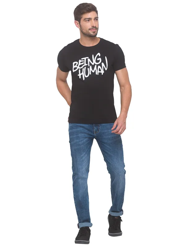 Being Human Slim Fit Men Crew Neck T-Shirts-Black