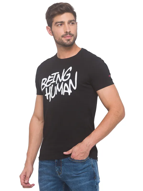 Being Human Slim Fit Men Crew Neck T-Shirts-Black