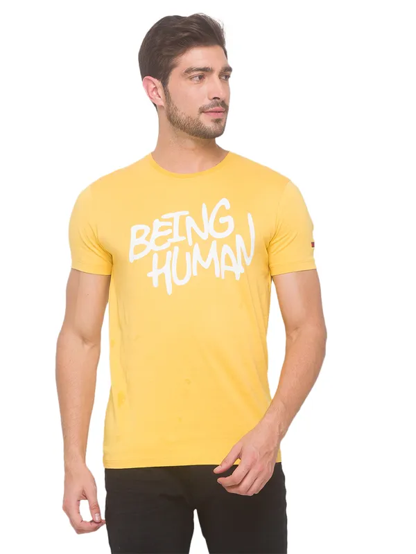 Being Human Slim Fit Men Crew Neck T-Shirts-Yellow