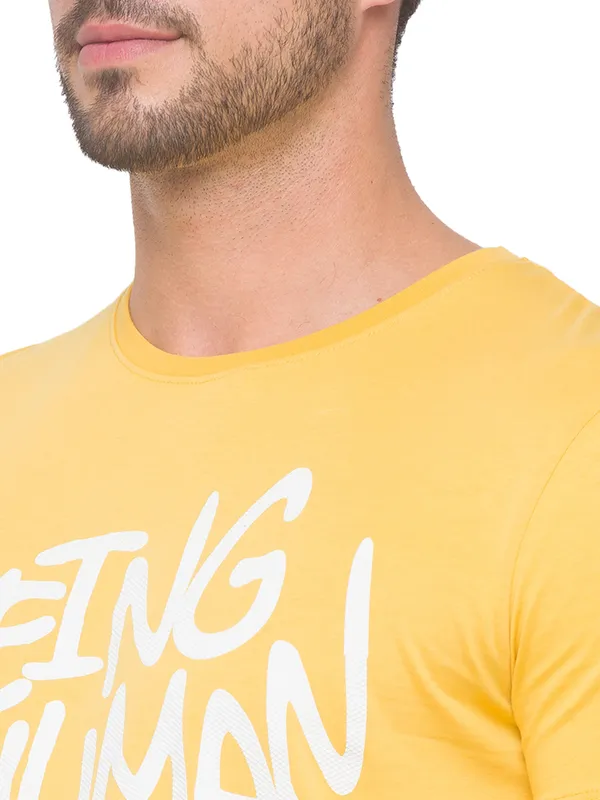 Being Human Slim Fit Men Crew Neck T-Shirts-Yellow