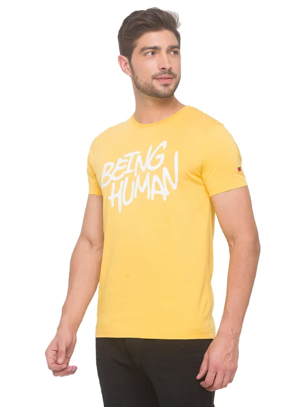 Being Human Slim Fit Men Crew Neck T-Shirts-Yellow