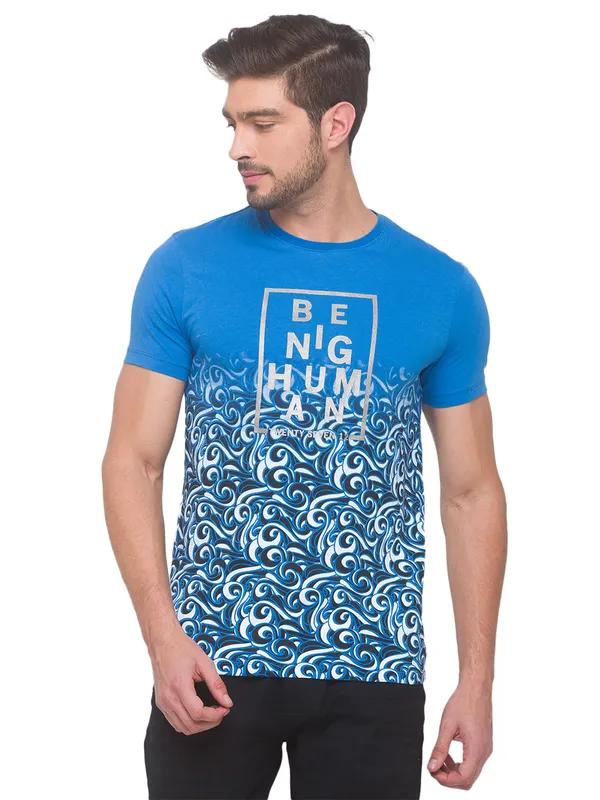Being Human Slim Fit Men Crew Neck T-Shirts-Blue