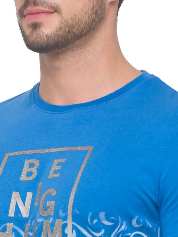 Being Human Slim Fit Men Crew Neck T-Shirts-Blue