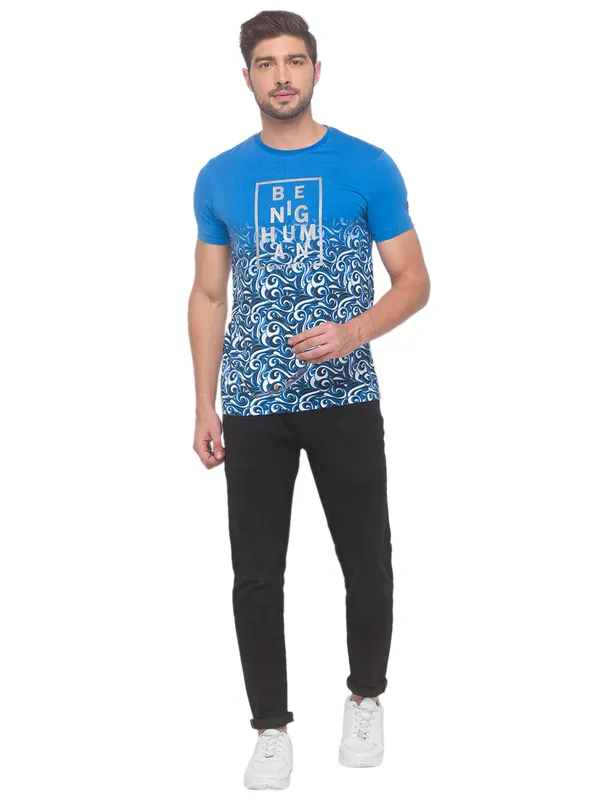 Being Human Slim Fit Men Crew Neck T-Shirts-Blue