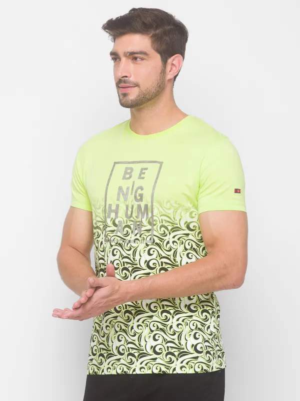 Being Human Slim Fit Men Crew Neck T-Shirts-Wax Yellow