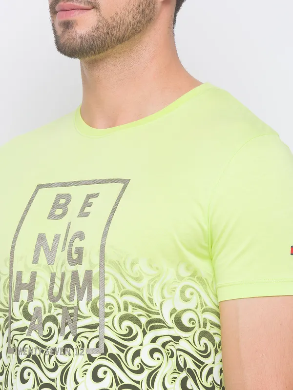 Being Human Slim Fit Men Crew Neck T-Shirts-Wax Yellow