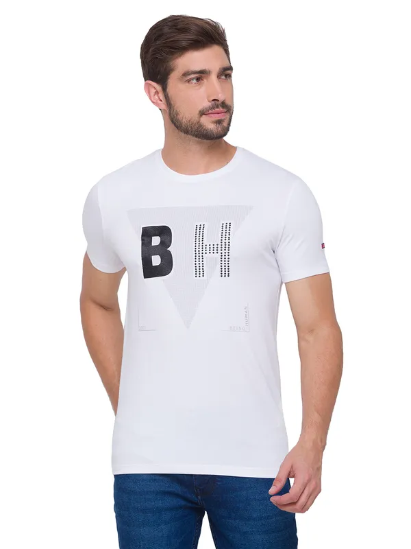 Being Human Clothing Men Slim Fit Crew Neck T-Shirts-White