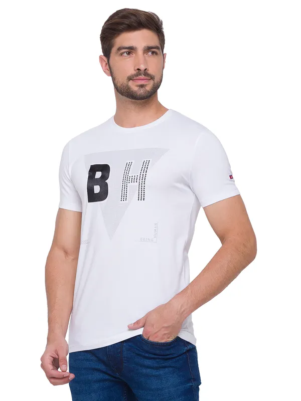 Being Human Clothing Men Slim Fit Crew Neck T-Shirts-White