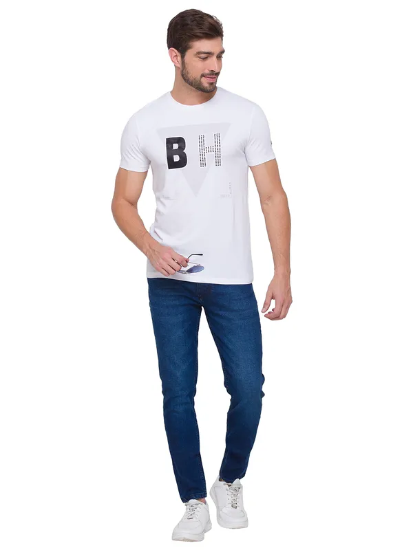 Being Human Clothing Men Slim Fit Crew Neck T-Shirts-White