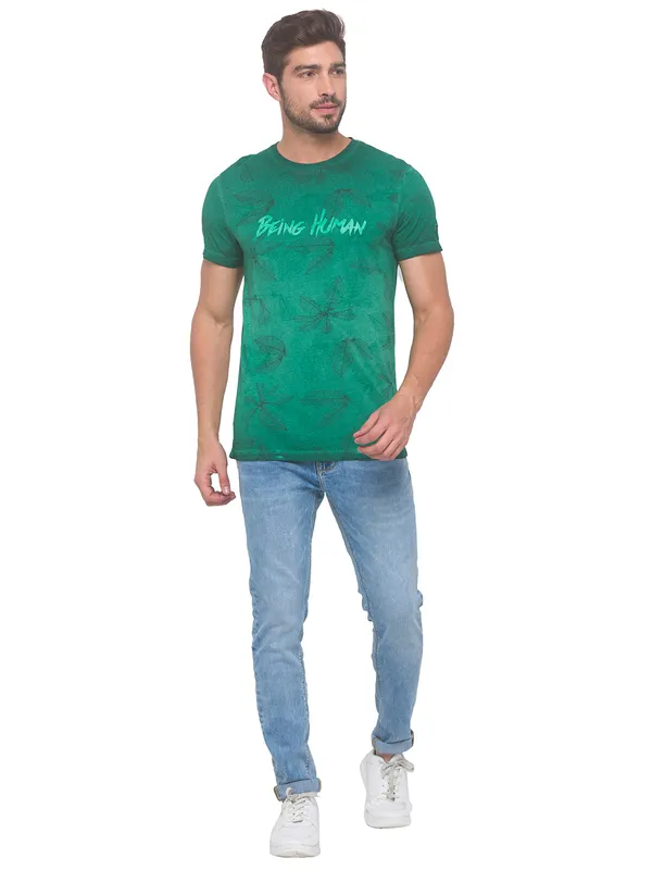 Being Human Clothing Men Slim Fit Crew Neck T-Shirts-Forest Green