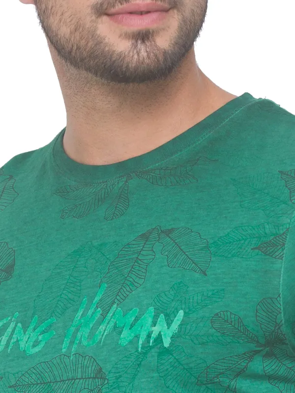 Being Human Clothing Men Slim Fit Crew Neck T-Shirts-Forest Green