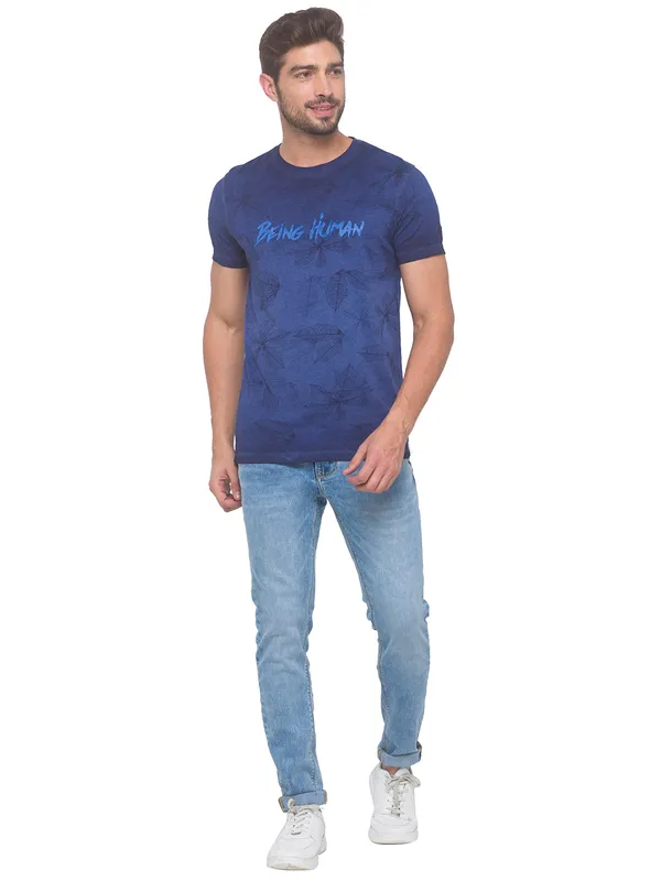 Being Human Clothing Men Slim Fit Crew Neck T-Shirts-Navy