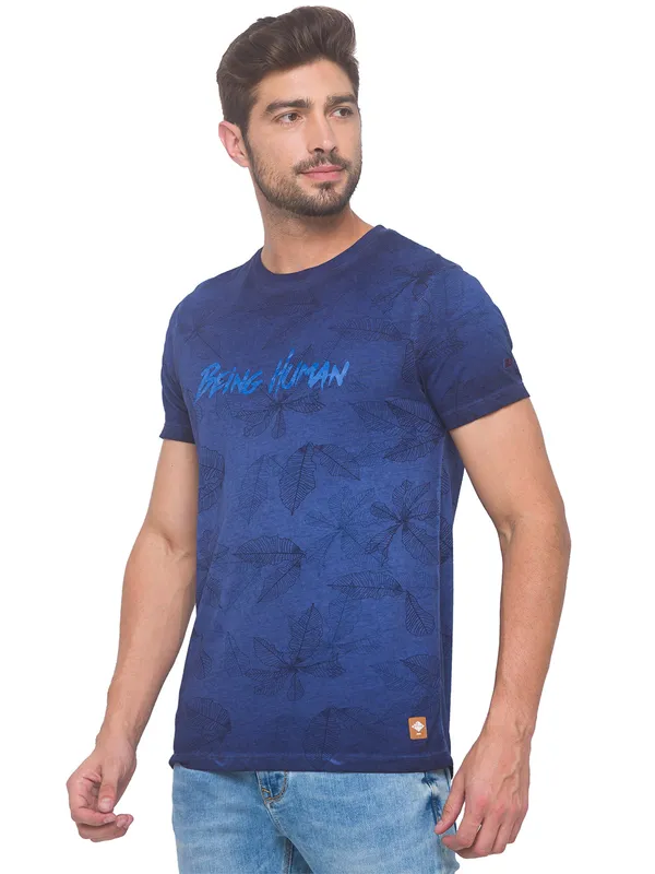 Being Human Clothing Men Slim Fit Crew Neck T-Shirts-Navy