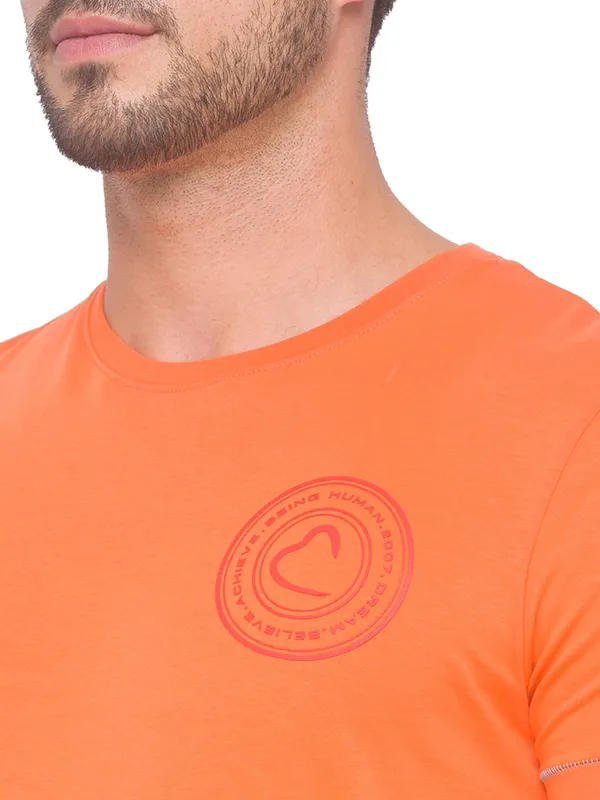 Being Human Clothing Men Slim Fit Crew Neck T-Shirts-Orange