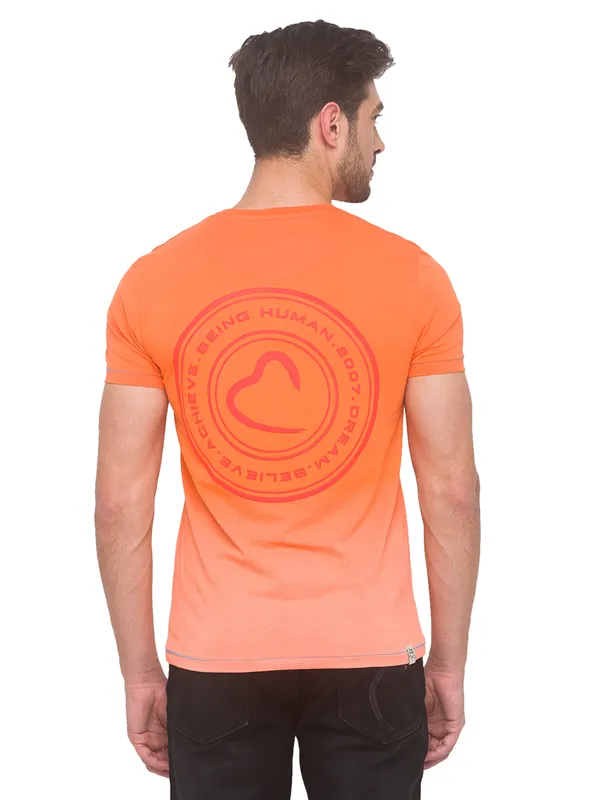 Being Human Clothing Men Slim Fit Crew Neck T-Shirts-Orange
