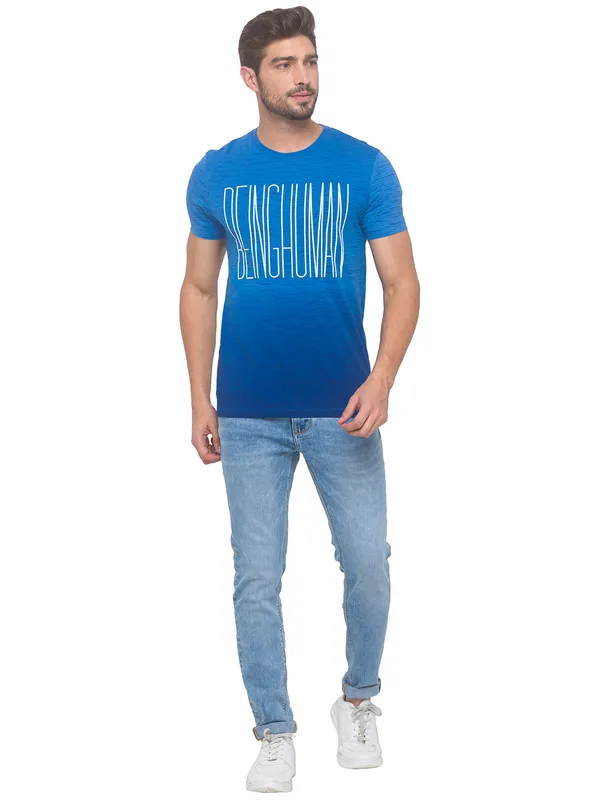 Being Human Slim Fit Men Crew Neck T-Shirts-Blue