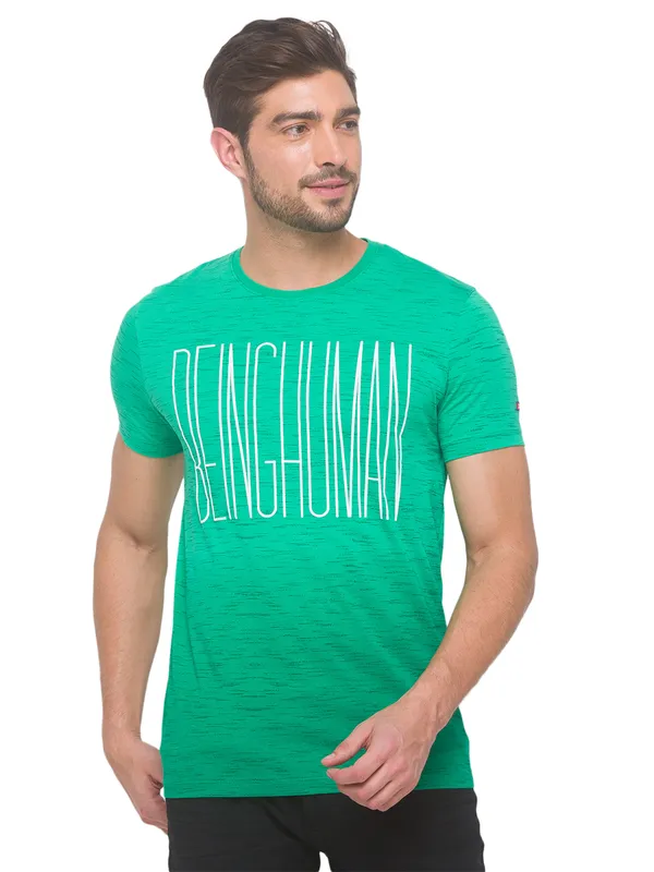 Being Human Slim Fit Men Crew Neck T-Shirts-Ming Green