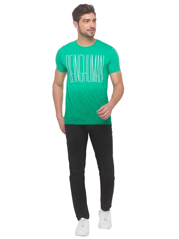 Being Human Slim Fit Men Crew Neck T-Shirts-Ming Green