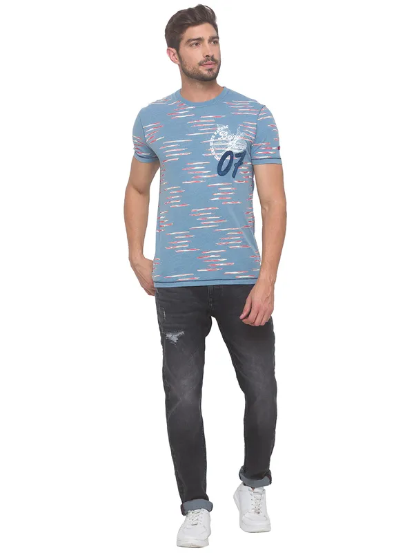 Being Human Clothing Men Slim Fit Crew Neck T-Shirts-Light Indigo
