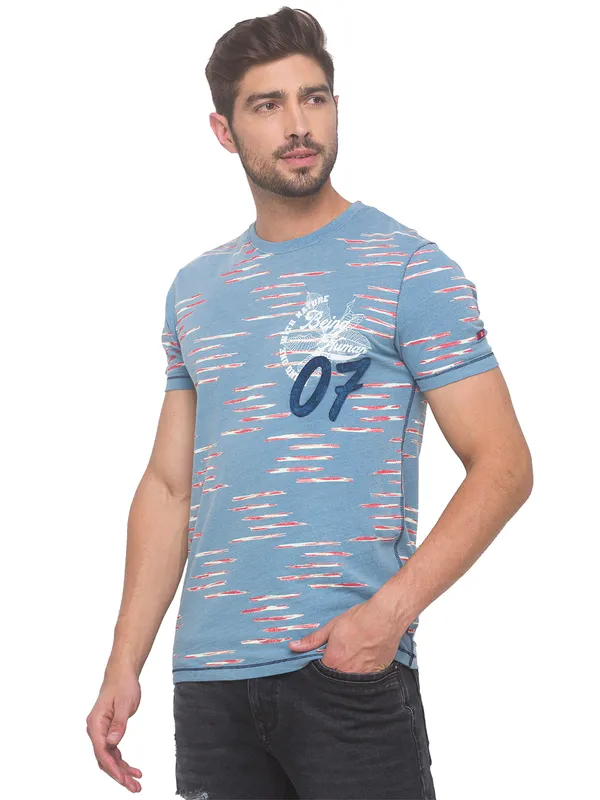Being Human Clothing Men Slim Fit Crew Neck T-Shirts-Light Indigo