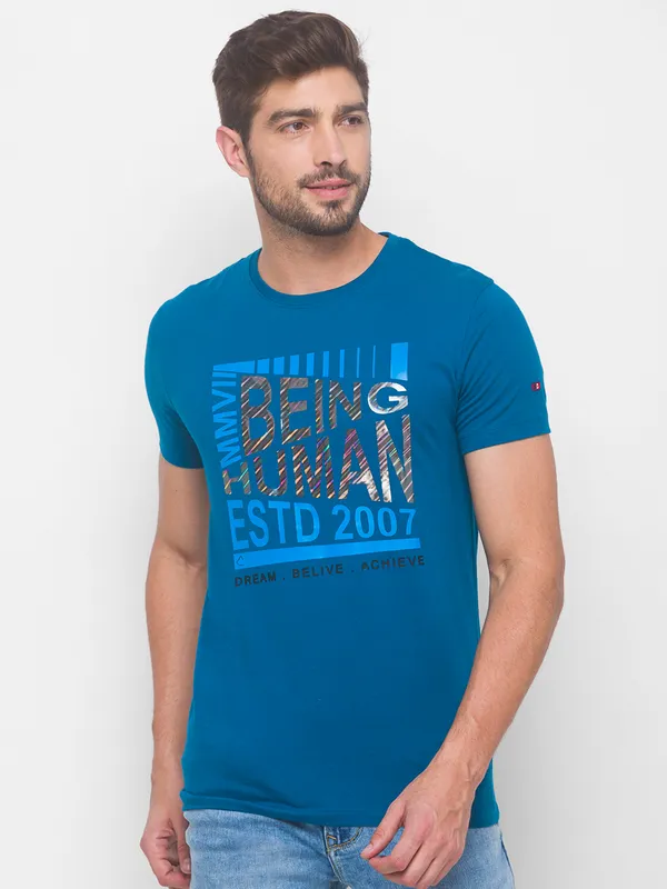 Being Human Regular Fit Men Crew Neck T-Shirts-Marine Blue