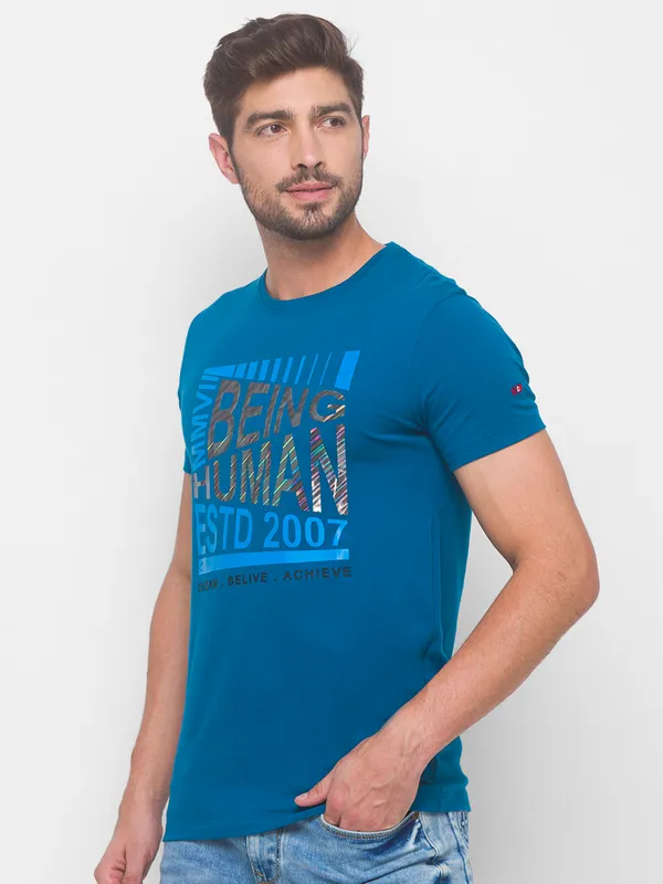 Being Human Regular Fit Men Crew Neck T-Shirts-Marine Blue