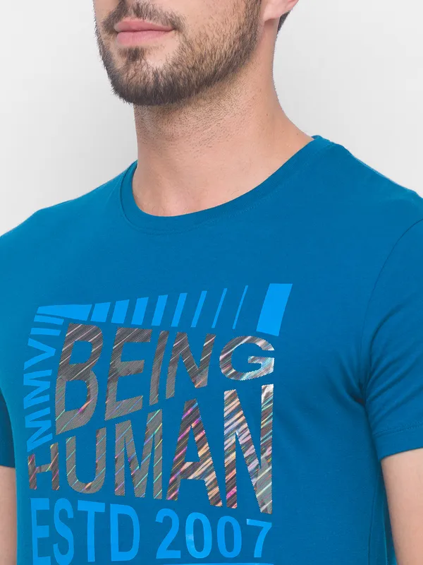 Being Human Regular Fit Men Crew Neck T-Shirts-Marine Blue