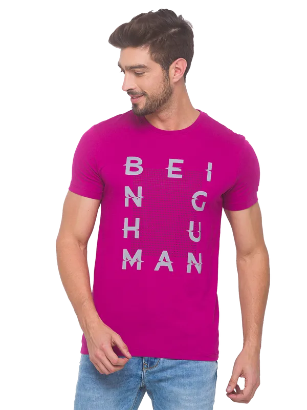 Being Human Regular Fit Men Crew Neck T-Shirts-Fuchsia