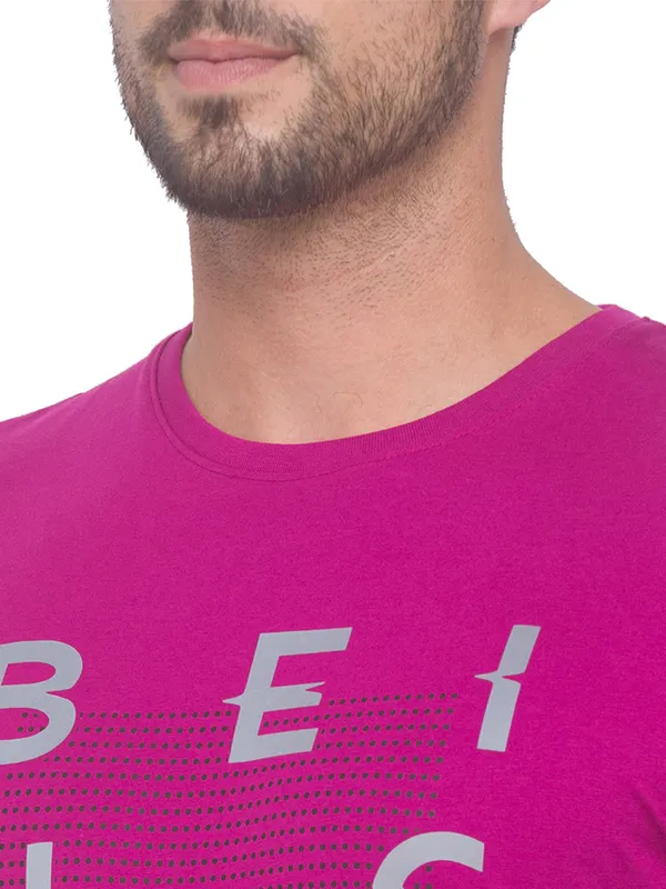Being Human Regular Fit Men Crew Neck T-Shirts-Fuchsia