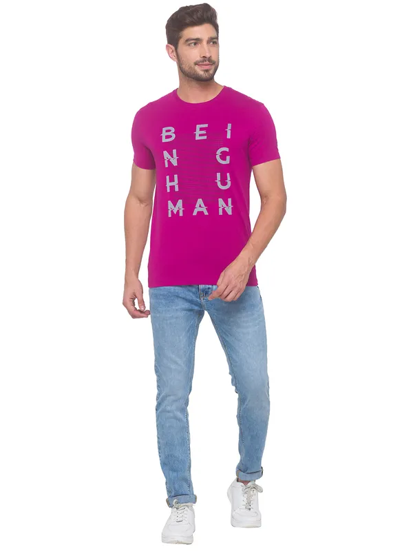 Being Human Regular Fit Men Crew Neck T-Shirts-Fuchsia