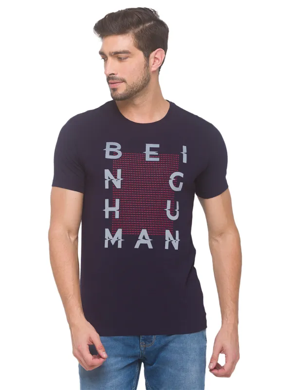 Being Human Regular Fit Men Crew Neck T-Shirts-Navy