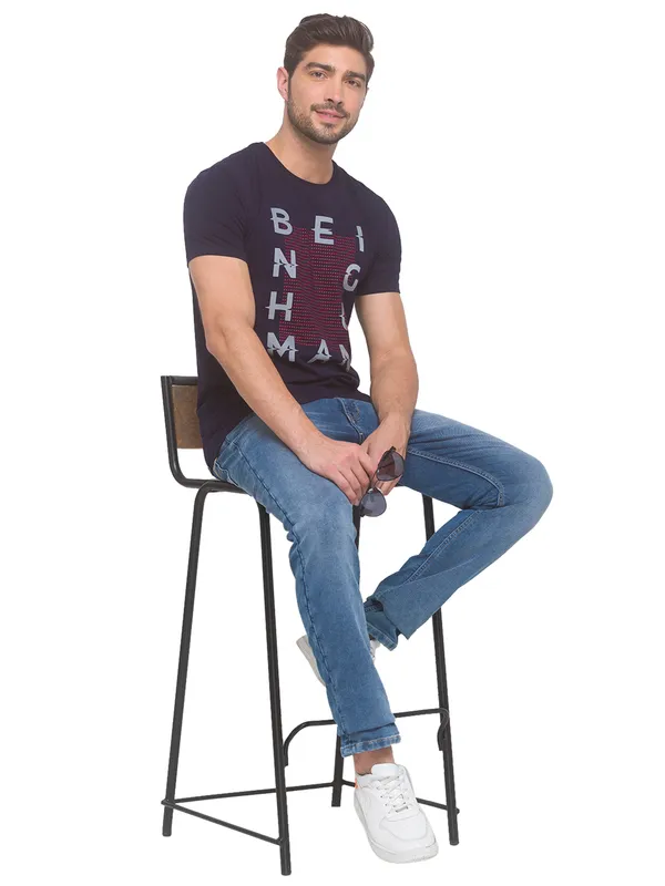 Being Human Regular Fit Men Crew Neck T-Shirts-Navy
