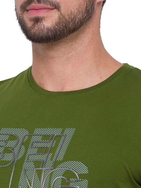 Being Human Clothing Men Regular Fit Crew Neck T-Shirts-Cactus Green