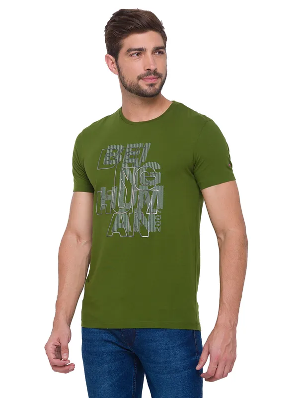 Being Human Clothing Men Regular Fit Crew Neck T-Shirts-Cactus Green