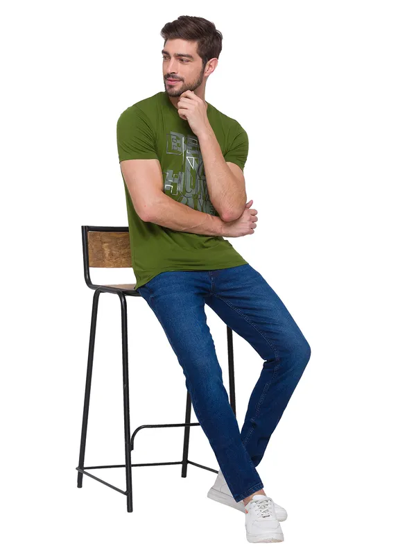 Being Human Clothing Men Regular Fit Crew Neck T-Shirts-Cactus Green