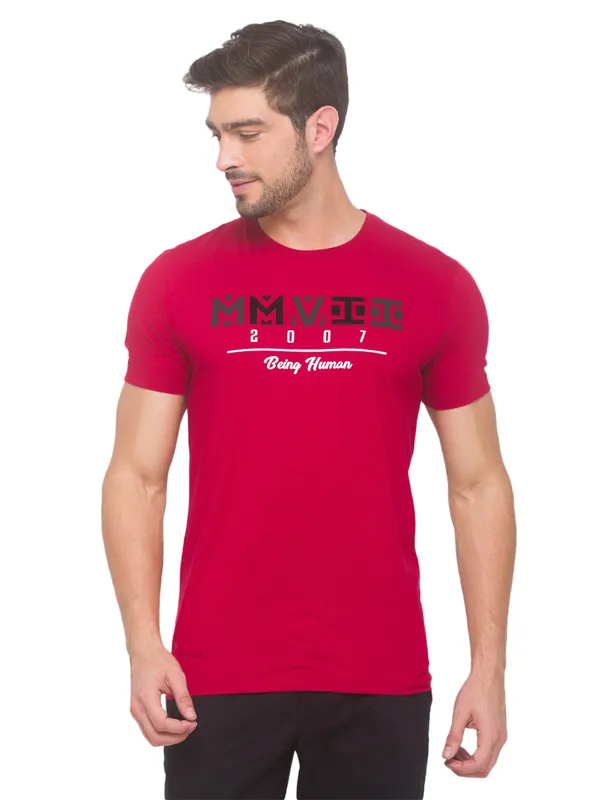 Being Human Regular Fit Men Crew Neck T-Shirts-Red