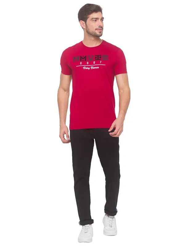 Being Human Regular Fit Men Crew Neck T-Shirts-Red