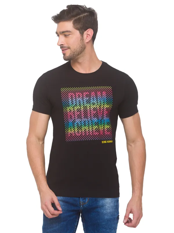Being Human Regular Fit Men Crew Neck T-Shirts-Black