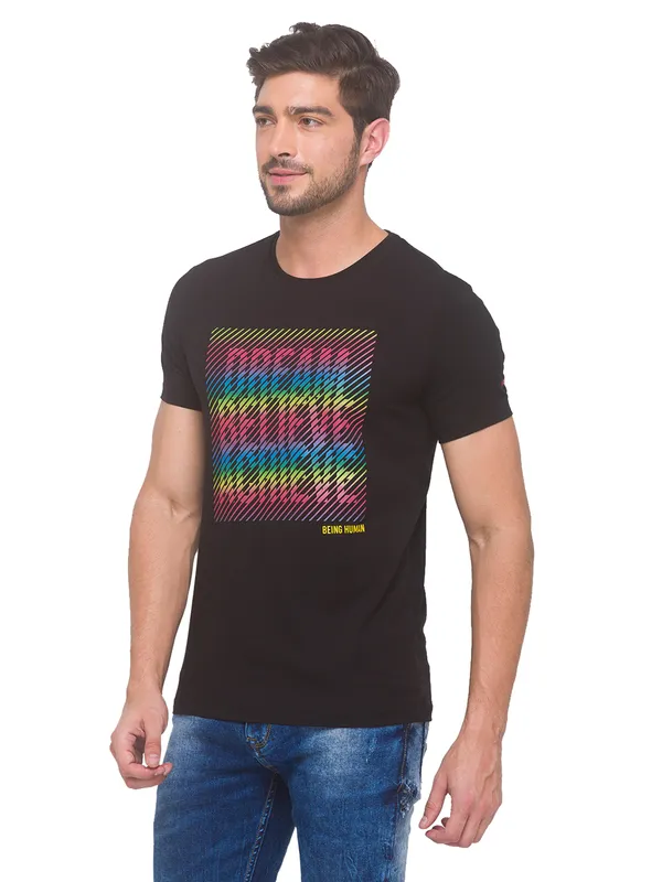 Being Human Regular Fit Men Crew Neck T-Shirts-Black