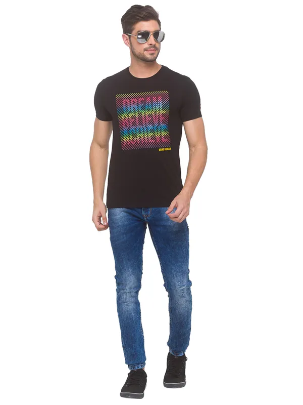 Being Human Regular Fit Men Crew Neck T-Shirts-Black