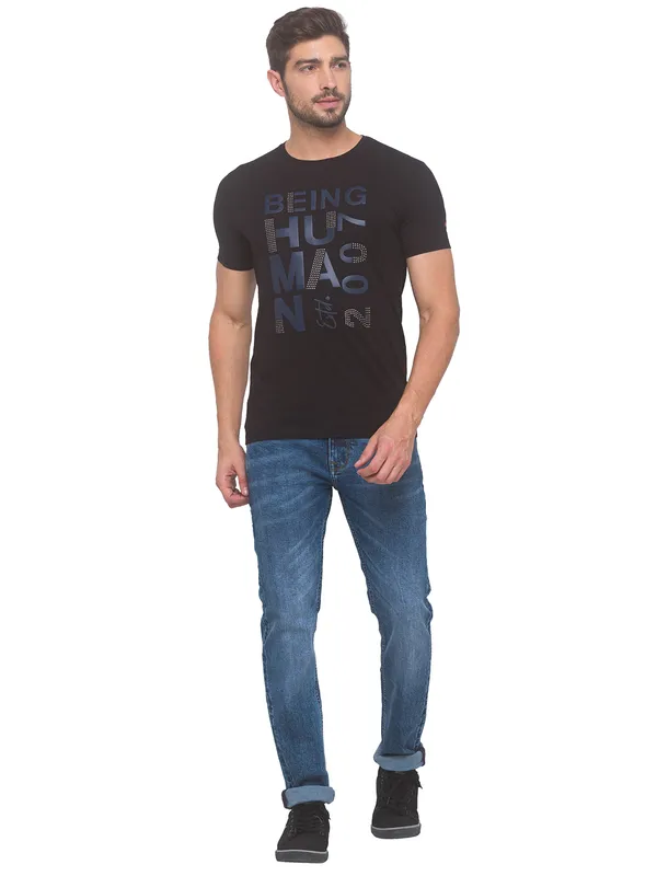 Being Human Regular Fit Men Crew Neck T-Shirts-Black