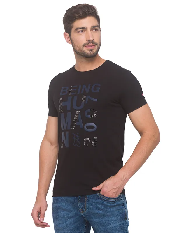 Being Human Regular Fit Men Crew Neck T-Shirts-Black