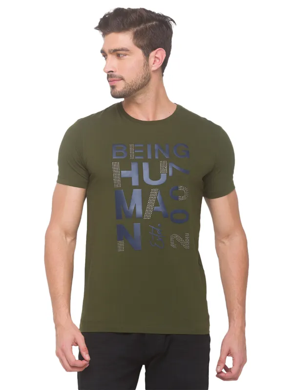 Being Human Regular Fit Men Crew Neck T-Shirts-Forest Green