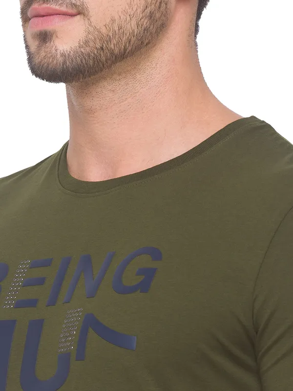 Being Human Regular Fit Men Crew Neck T-Shirts-Forest Green