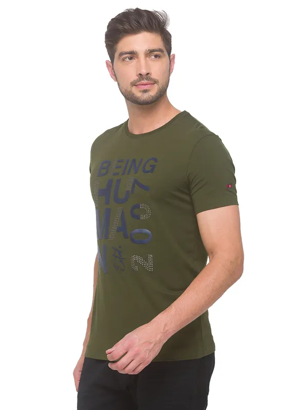 Being Human Regular Fit Men Crew Neck T-Shirts-Forest Green
