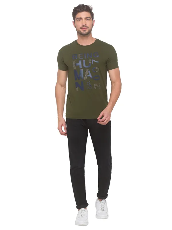 Being Human Regular Fit Men Crew Neck T-Shirts-Forest Green