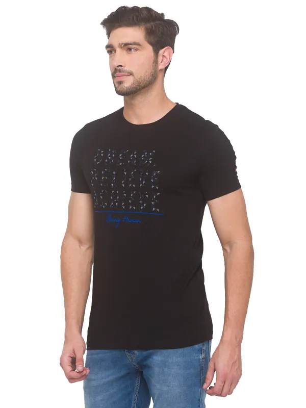 Being Human Regular Fit Men Crew Neck T-Shirts-Black