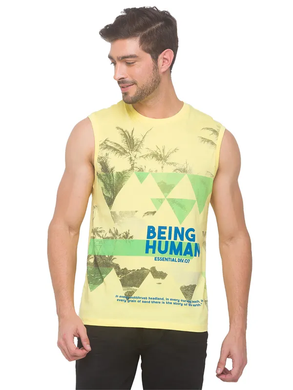 Being Human Clothing Men Regular Fit Crew Neck T-Shirts-Pale Yellow
