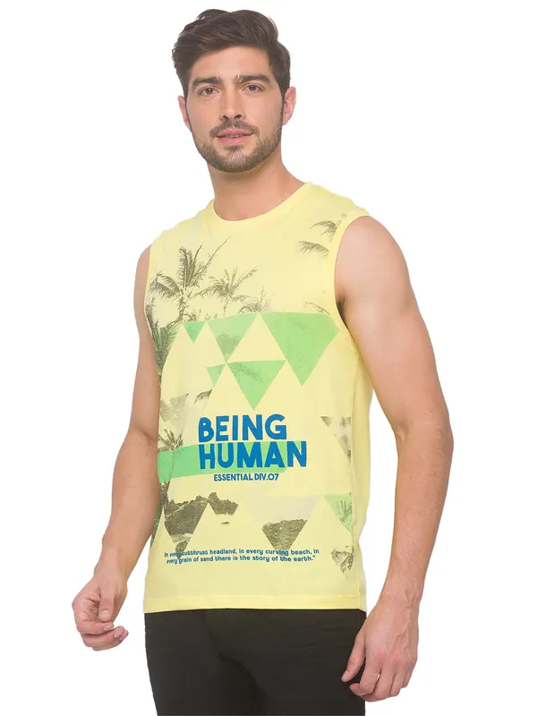 Being Human Clothing Men Regular Fit Crew Neck T-Shirts-Pale Yellow